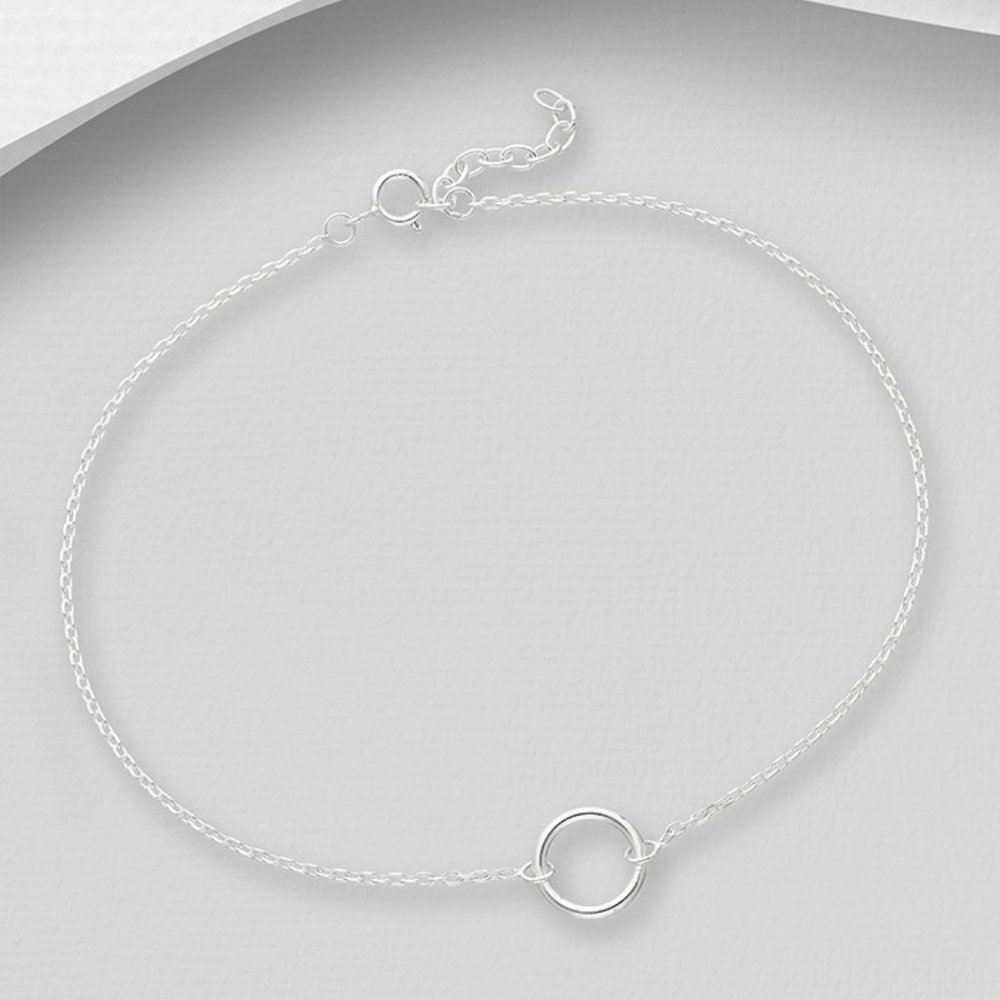 Sterling Silver Open Circle Anklet 9"-10"